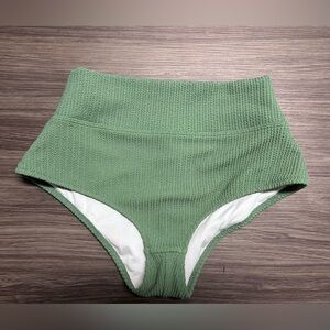 Pink by Victoria's Secret High Rise Green Ribbed Bikini Bottoms Size Small